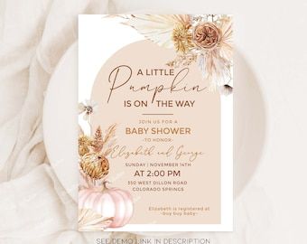 Boho Baby Shower Invitation Set, A Little Pumpkin Baby Shower Girl Invite, Pampas Baby Shower, Pumpkin Baby Shower, Fall Baby Shower P222 - Etsy November Baby Shower, Fall Baby Shower Themes, Boho Baby Shower Invitations, Baby Shower Girl, Pumpkin Baby, Shower Themes, Baby Shower Pumpkin, Boho Baby Shower