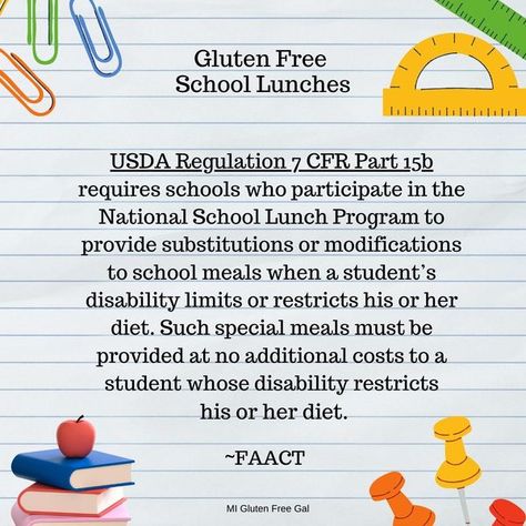 MI Gluten Free Gal - Celiac Disease Resource Gluten Free School Lunches, School Food, School Lunch, Food Allergies, Public School, Allergies, To Meet, Disease, Gluten Free