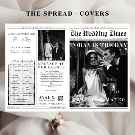 The large, foldable wedding newspaper template is a beautiful way to communicate all of the important details of your wedding day to your guests. The template considers all the essential information so that you can be free to enjoy the special moments. It really is a beauty and is becoming a firm favourite among you all already, I can’t wait to see this template evolve with each new wedding! Oh and I am fully invested in Ophelia and Mateo 😂 #weddingnewspaper #weddingprogramme #weddingfavor... Wedding Newspaper Ideas, Wedding Newsletter, Wedding Magazine Template, Wedding Newspaper Template, Newspaper Wedding, Ideas Matrimonio, Newspaper Wedding Programs, Newspaper Program, Wedding Day Schedule