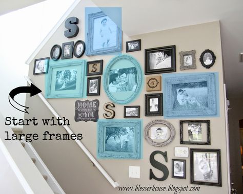 Stairway Wall Decor, Gallery Wall Tutorial, Stairway Gallery Wall, Family Photos Wall Decor, Stairway Wall, Gallery Wall Staircase, Staircase Wall Decor, Stair Gallery, Create A Gallery Wall