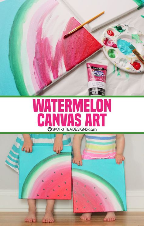 Watermelon canvas art featuring @Decoart_inc Americana Premium Paints | spotofteadesigns.com Kids Canvas Painting, Kids Canvas Art, Kids Canvas, Summer Painting, Easy Canvas Painting, Camping Art, Art Party, Canvas Crafts, Painting Class