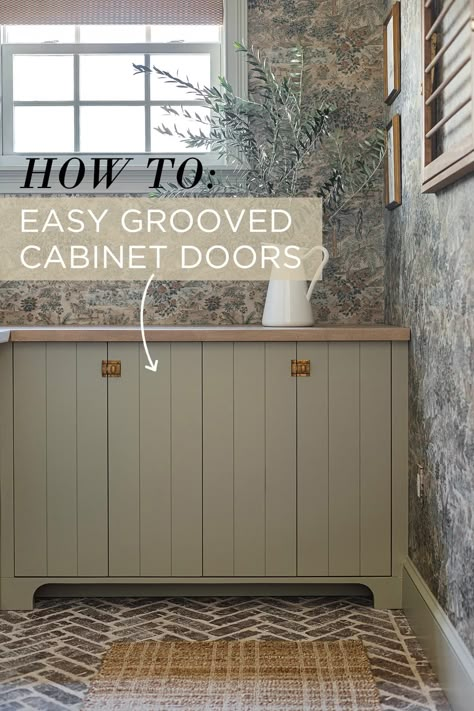 Laundry Cabinet Doors, How To Make A Kitchen Cabinet, Diy Cabinet Doors Farmhouse, Tongue And Groove Cupboard Doors, Flipper Doors Cabinets, V Groove Cabinet Doors, Homemade Kitchen Cabinets Diy, Refinishing Cabinet Doors, Filling In Grooved Cabinet Doors