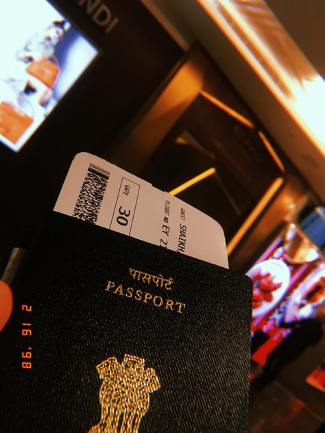 Flight Ticket Snapchat Story, Indian Airport Snapchat Stories, Indigo Flight Ticket Snap, Indian Flight Snapchat Stories, Indian Passport Snaps, Airport Passport Pictures, Indian Passport With Tickets, Airport Snapchat Stories Night, Indian Passport Aesthetic