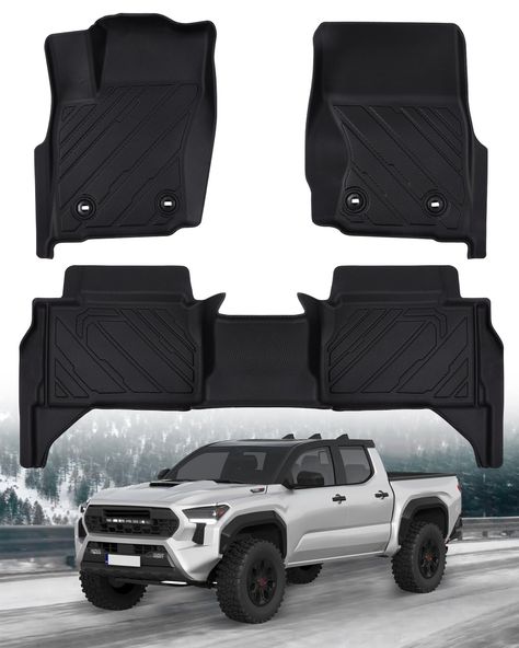 PRICES MAY VARY. Fit for 2024 Toyota Tacoma: Designed specifically for 2024 Toyota Tacoma Double Cab, these floor mats are engineered using 3D scanning to ensure a precise fit. They cover both the front and rear floors, providing complete protection against dirt and liquids while ensuring they won't obstruct the pedals or throttle for a smooth and safe driving experience. All Weather Protection: For 2024 Toyota Tacoma all weather floor mats feature raised edges to prevent spills and leaks, keepi Tacoma Accessories, Toyota Tacoma Double Cab, Rubber Mats, Safe Driving, Interior Clean, 3d Scanning, Rubber Mat, Rubber Flooring, Drive Safe