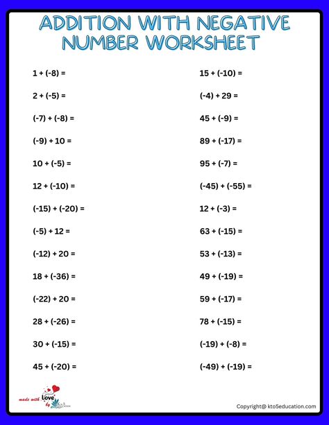 Negative Numbers Worksheet, Math Powerpoint, Math Tips, Positive Numbers, Numbers Worksheet, Numbers Worksheets, School Preparation, Math Patterns, Combining Like Terms