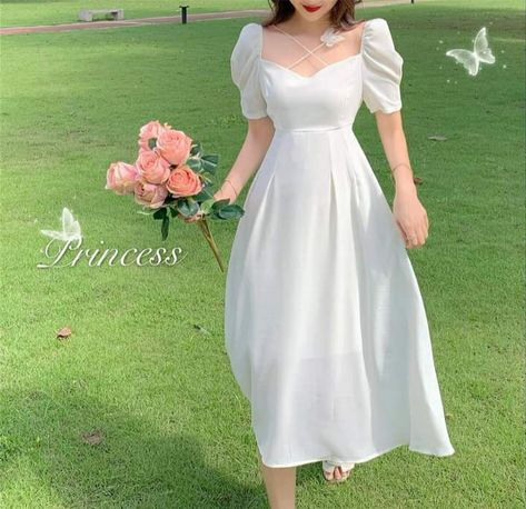 Civil Wedding Ideas Philippines, Vestidos Color Vino, Plain White Dress, Civil Wedding Dress, Wedding Dress Plus Size, Below The Knee Dresses, Civil Wedding Dresses, Mori Girl Fashion, Mode Abaya