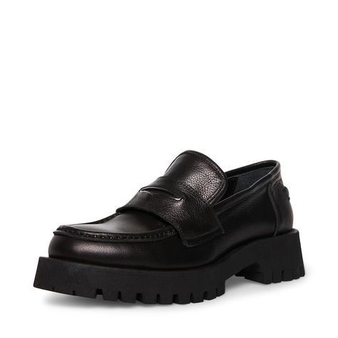 PRICES MAY VARY. Steve Madden Womens Women's chunky loafer Leather upper material with hardware Synthetic lining and sole Approximately 1.5" heel height Chunky Loafer, Steve Madden Store, Chunky Loafers, Black Leather Loafers, 5 Inch Heels, Madden Girl, Lug Sole, Penny Loafers, Steve Madden Shoes