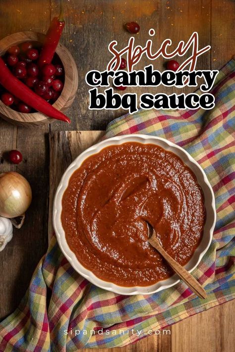 One sauce, endless possibilities! This versatile cranberry BBQ sauce transitions seamlessly from Thanksgiving turkey to summer grilling. Adjust the spice to your liking! Cranberry Bbq Sauce, Spicy Cranberry Sauce, Canned Cranberries, Bbq Spice, Barbeque Sauce, Summer Grilling, Cranberry Orange, Cranberry Sauce, Barbecue Sauce