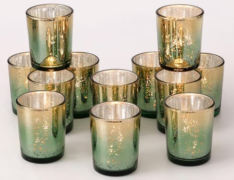 PRICES MAY VARY. 💚DISTINCTIVE GREEN+GOLD DESIGN -- Giving a Gorgeous But Timeless Look: We chose to add gold to the top of the green cup body to add a sense of sophistication, perfect for green and gold-themed decoration. Mercury speckled effect on the votive candle holders will enhance the natural warm light of candles, keep shining in your life. 💚ELEGANT TABLE CENTERPIECES -- Create A Relaxing and Romantic Ambiance for Wedding/Engagement: These pretty green candle holders are both stylish an Green And Gold Brunch Decor, Green And Gold 30th Birthday Party Decor, Emerald Green And Turquoise Wedding, Whiskey Table Decor, Green Decor For Wedding, Emerald Green Wedding Theme Centerpieces, Green Gold Table Decor, Green And Gold Wedding Place Settings, Green Pink And Gold Party Decor