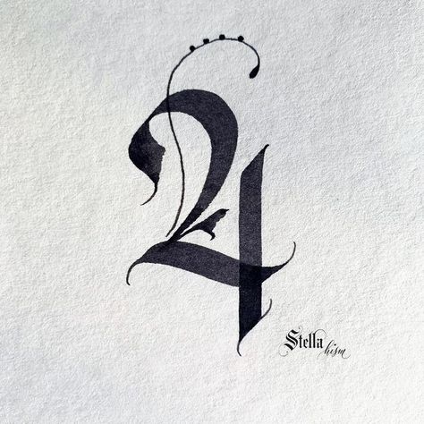 Gothic Font Tattoo Numbers, Number 4 Font Design, 4 Calligraphy Number, The Number 4 Tattoo, Creative Number Tattoo, 4 Tattoo Number Design, 4 Design Number, 4 Tattoo Number Ideas, Number 4 Tattoo Ideas