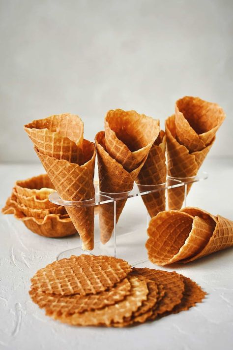 Waffle Cone Recipe - KendellKreations Wafer Cone Recipe, Best Waffle Cone Recipe, How To Make Waffle Cone Chips, Waffle Cone Chips Recipe, How To Make Waffle Cones At Home, Waffle Cone Cupcakes, Waffle Cone Cookies, Waffle Cone Recipe With Waffle Iron, How To Make Waffle Cones