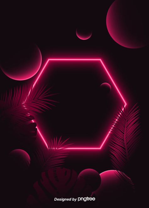 Geometric Shape Tropical Leaf Theme Red Neon Lighting Effect Background Make Up Background Design, Neon Light Background, Neon Shapes, Tropical Neon, Neon Poster, Neon Light Wallpaper, Background Neon, Neon Geometric, Lighting Background