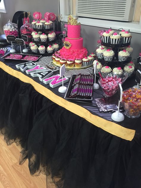 Cake Table For Birthday Party, Cake And Candy Table Ideas, Cake Table Ideas Birthday, Graduation Cake Table Ideas, Sweet 16 Cake Table, Birthday Candy Table, Paris Theme Party Decorations, Cake Table Decorations Birthday, Tablecloth Decorations