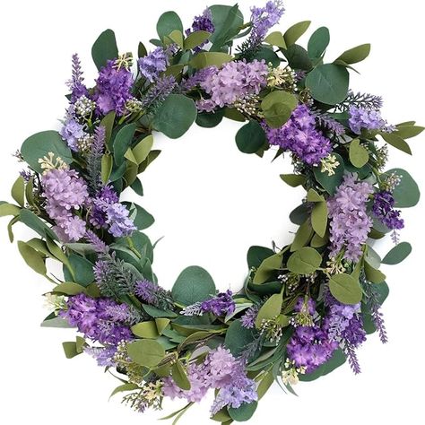 Amazon.com: idyllic 18”Artificial Flower Eucalyptus Leaves Wreath Rustic Farmhouse Decorative Floral Wreath for Front Door Window Wedding Spring, Purple : Home & Kitchen Window Garden Indoor, Flower Eucalyptus, Spring Purple, Leaves Wreath, Purple Wreath, Lavender Wreath, Front Doors With Windows, Pretty Wreath, Wreath Rustic