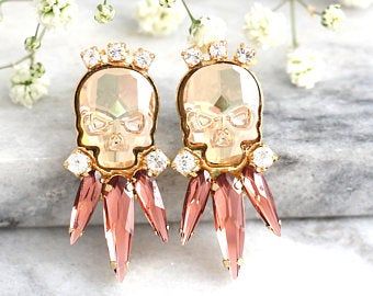 Swarovski Crystal Bridal Jewelry Boutique by iloniti on Etsy Jewelry Skull, Gothic Bride, Sugar Skull Earrings, Rock N Roll Bride, Crystal Bridal Earrings, Bride Jewelry, Bride Earrings, Rock N’roll, Luxury Earrings