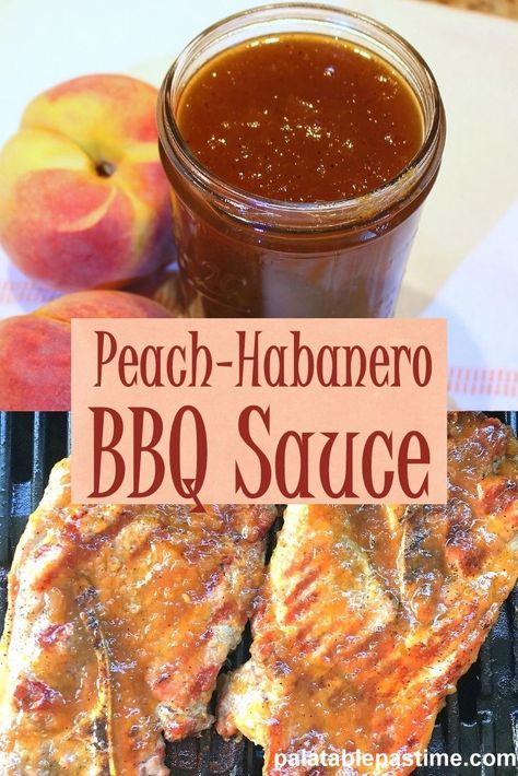 Canned Sauces, Peach Habanero Jam, Habanero Bbq Sauce, Pepper Ideas, Habanero Recipes, Salsa Garden, Peach Bbq, Barbecue Sauces, Hot Pepper Recipes