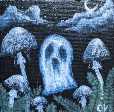 Acrylic Mini Canvas Painting by IdyllicallyCalm Acrylic Mini Canvas, Ghost Painting, Art Account, Spooky Ghost, Easy Drawing, Mini Canvas, Mini Paintings, Easy Drawings, Ghost