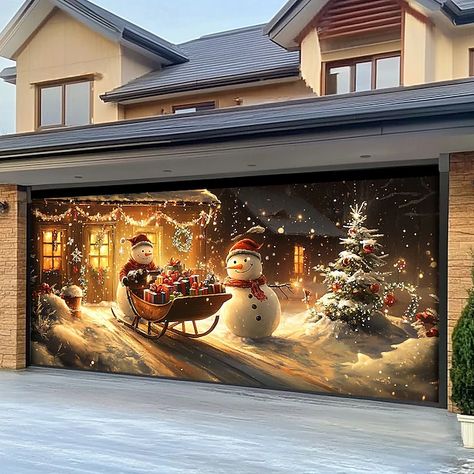 Christmas Door Decorations Outdoor Garage Door Cover Xmas Banner Playful Snowmans Large Christmas Backdrop for Holiday Outdoor Garage Door Home Wall Decorations 2024 - $27.99 Garage Christmas Decorations, Decorate Garage Door For Christmas, Christmas Garage Door Ideas, Garage Door Cover, Outdoor Garage, Christmas Backdrop, Door Cover, Garage Floor, Christmas Door Decorations