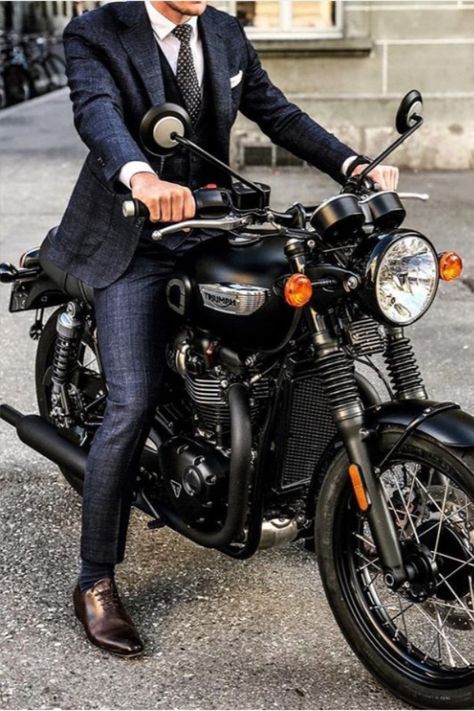 Racer Outfit, Black Prom Suits, Casual Techwear, Camera Man, Pointed Shoes, Suits Men, Mens Attire, Prom Suits, Triumph Bonneville