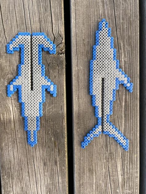 Fom 2d to 3d - How to Make Semi-3D Hammerhead Shark or Rocket With Hama Beads - Instructables Perler Bead Shark, Shark Perler Beads, Shark Pearler Beads, Shark Perler Bead Pattern, Manta Ray Perler Beads, Shark Pixel Art, Shark Pixel Art Grid, Hammerhead Shark Cross Stitch Pattern, Hama Beads 3d