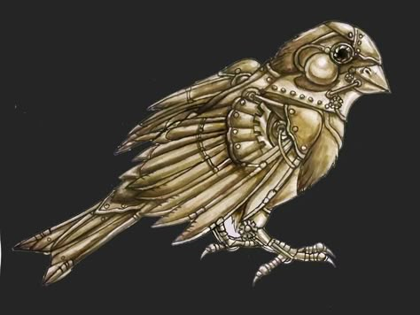 Steampunk bird Mechanical Bird Drawing, Steampunk Tattoo Sleeve, Bird Armor, Steampunk Tattoo Ideas, Steampunk Art Drawing, Steampunk Painting, Steampunk Drawings, Robot Bird, Mechanical Bird