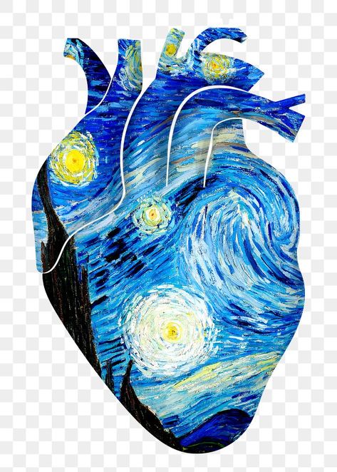 Starry Night Sticker Printable, Human Heart Png, Starry Night Collage, Van Gogh Heart, Starry Night Heart, Night Collage, Night Heart, Heart Anatomy, Arte Van Gogh