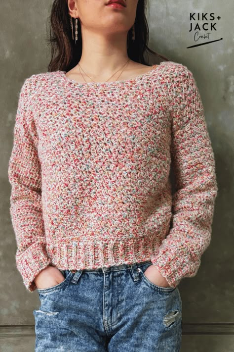 Cotton Crochet Sweater, Crochet Jumper Free Pattern, Simple Beginner Crochet, Crochet Sweater Free Pattern, Beginner Crochet Sweater, Crocheted Tops, Crochet Pullover Pattern, Crochet Sweater Free, Crochet Sweater Pattern