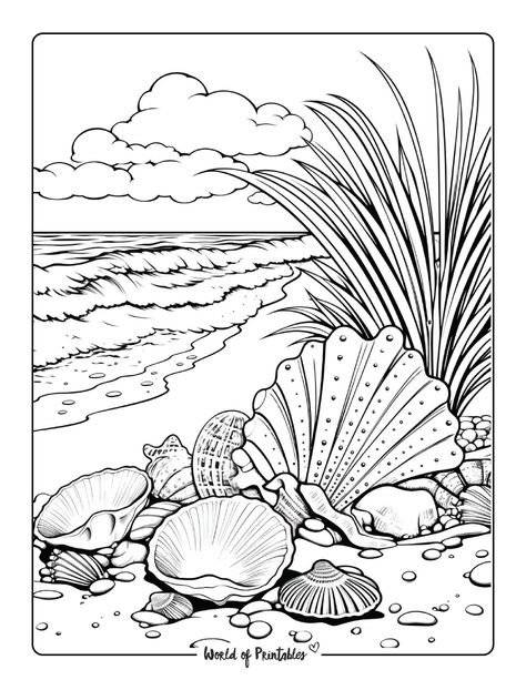 Beach Colouring Pages, Beach Coloring Pages For Adults, Ocean Coloring Pages Free Printable, Ocean Coloring Pages For Adults, Beach Drawings, Landscape Coloring Pages, World Of Printables, Ocean Coloring Pages, Beach Coloring Pages