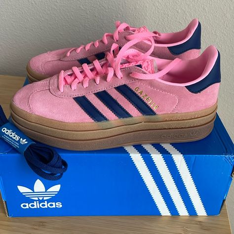 Brand New Gazelles, Never Worn, Limited Edition Pink And Navy Adidas Gazelle, Adidas Shoes Women Pink, Pink And Navy Gazelle, Adidas Gazelle Pink, Pink Gazelles, Adidas Gazelle Women, Pink Adidas Shoes, Adidas Gazelles, Gazelle Adidas