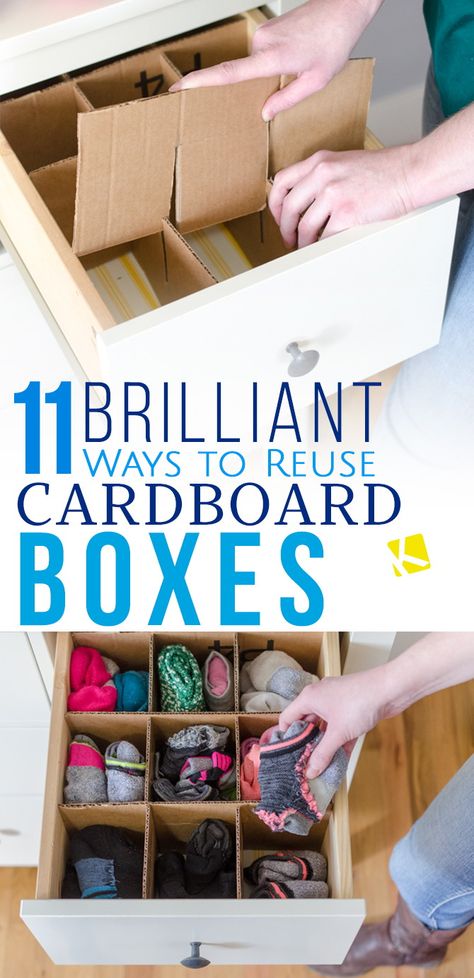 You can do so much with cardboard — kids crafts, DIY organization, and more! #cardboard Studio Seni, Diy Drawer Dividers, Painted Furniture Colors, Diy Drawers, Mason Jar Crafts Diy, Drawer Dividers, Craft Room Organization, Mason Jar Diy, Cardboard Crafts