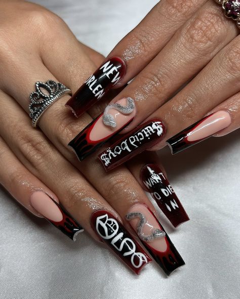 $uicideBoy$ Set 🐍 • • • Apres Natural Long Square • Melody Susie (Black Abyss) • IGel (I’m Blushing) • #nails #nailsnailsnails #nailsofinstagram #nailsart #nailsbyavryl #gelx #gelxnails #gelxnailtech #explorepage #g59 #freestyle $ui̇ci̇deboy$ Nail Ideas, G59 Nails Simple, Uicideboy Nails, $ui̇ci̇deboy$ Nails, Sui̇ci̇deboys Nail, Grey Day Nails G59, Ui̇ci̇deboy Nails, Blushing Nails, G59 Nails