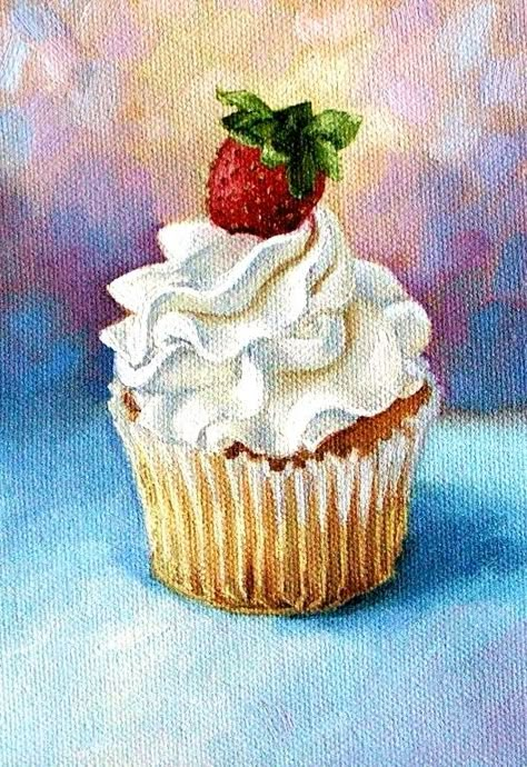 Cupcake Painting, Food Art Painting, Food Paintings, Cupcake Drawing, Dessert Art, Boho Art Drawings, Food Drawings, Food Painting, Painted Cakes