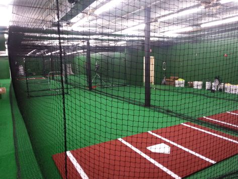 Indoor Batting Cage Facility, Baseball Basement, Indoor Batting Cage, Batting Cages, Future Buildings, Cage Light, Sport Court, Sports Complex, Fire Pit Area