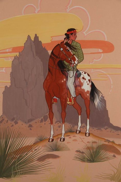 Diné Navajo Painting of Man on Horseback by Charles Lee  kp Shonto Begay Art, Navajo Paintings, Anatomy Character Design, Horse Stencil, Navajo Culture, Southwest Colors, Modern Indian Art, Navajo Art, Native Artwork