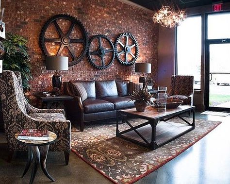 Industrial Decor Living Room, Vintage Living Room Decor, Industrial Style Living Room, Industrial Chic Decor, Wagon Wheels, Industrial Home Design, Loft Industrial, Vintage Industrial Decor, Industrial Living