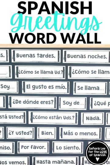 greetings vocabulary in Spanish posted on a bulletin board Spanish Cognates Activities, Resources Bulletin Board, Spanish Word Wall, Spanish Classroom Decor, Lesson Plan Template Free, Vocabulary Word Walls, Spanish Greetings, Middle School Activities, Classroom Lesson Plans