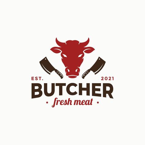 Butchery Branding, Butcher Logo Design, Butcher Shop Logo, Butcher Logo, Meat Logo, Tattoo Fish, Bull Images, Butcher's Cut, Shop Vector