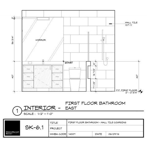 Cabin Wall Tile Coursing East Elevation Life Of An Architect, Drawing Room Interior, Rest Room, Elevation Drawing, Elevation Plan, Tile Layout, Bathroom Floor Plans, Interior Architecture Drawing, Drawing Interior