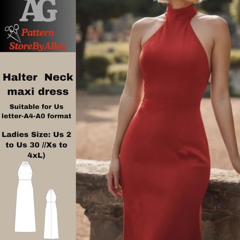 Halter Neck Maxi Dress,halter Dress, Sewing Pattern,suitable for Us Letter-a4-a0 Format - Etsy Canada Halter Neck Dress Pattern, Maxi Dress Sewing Pattern, Maxi Dress Sewing, Maxi Dress Pattern Sewing, Sewing Guide, Halter Neck Maxi Dress, Sewing Instructions, Halter Neck Dress, Dress Halter