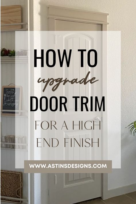 Want to give your doors a timeless, craftsman-style look? This DIY upgraded door trim tutorial provides a detailed guide to installing custom trim. Perfect for beginners, you'll learn how to achieve an updated, craftsman-style aesthetic that instantly enhances your home's character. Don’t miss out—boost your home’s curb appeal with this simple yet transformative upgrade! Mission Trim Work, Craftsman Door Frame, Front Door Molding Interior, Updating Trim Before And After, Molding Design Door, How To Update Plain Interior Doors, Door Moldings And Trim Modern, Trim Above Doors, How To Build Interior Doors