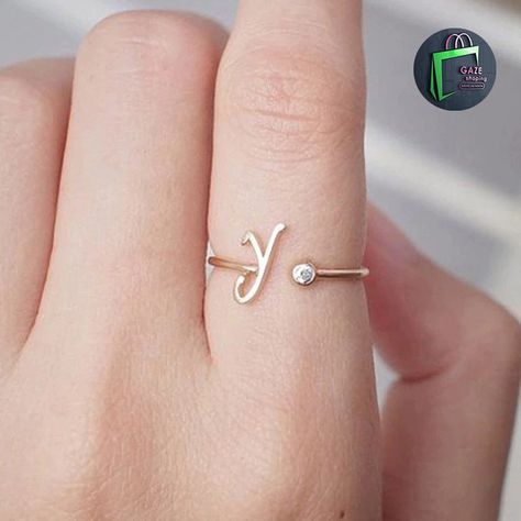 A-Z 26 Letter Ring For Women Alphabet Crystal Initial Ring | Etsy Initial Rings, Gold Initial Ring, Tiny Wedding, Mom Accessories, Letter Ring, 26 Letters, Initial Ring, Initial Jewelry, Gold Initial