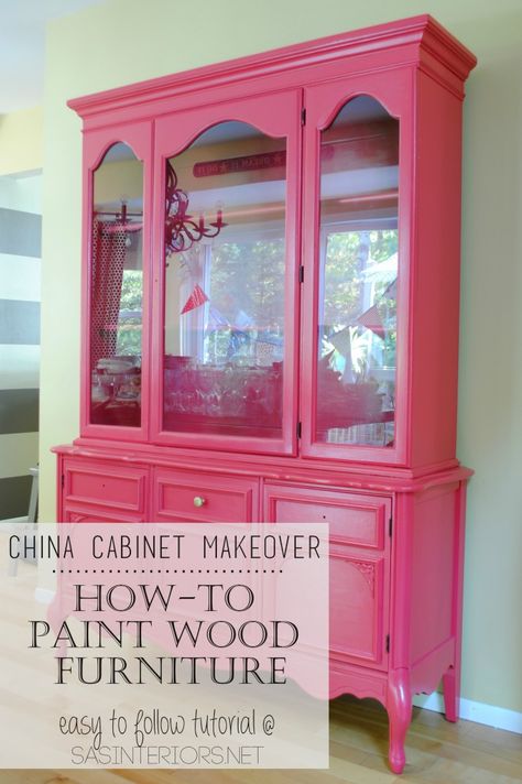 Pink China Cabinet, Whelping Room, Kursi Ban, Large China Cabinet, Paint Wood Furniture, China Cabinet Makeover, Pink China, Pink Furniture, Painting Wood Furniture