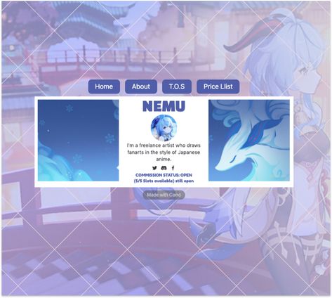 Carrd Co Idea, Carrd Inspo Template, Carrd Co, Idea Template, Website Examples, Carrd Inspo, Freelance Artist, Website Templates, Japanese Anime