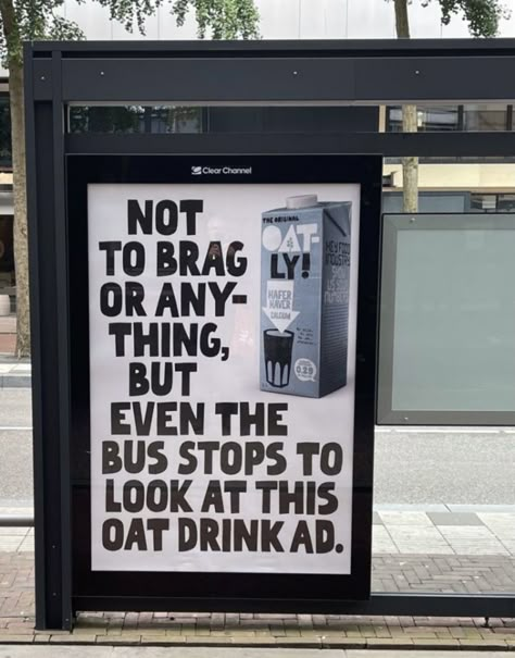 Advertising Design 2023, Oatly Advertising, Oatly Branding, Oatly Ads, Creative Advertising Design Ad Campaigns, Creative Ad Campaigns, Ad Campaign Design, Funny Advertisements, Creative Print Ads