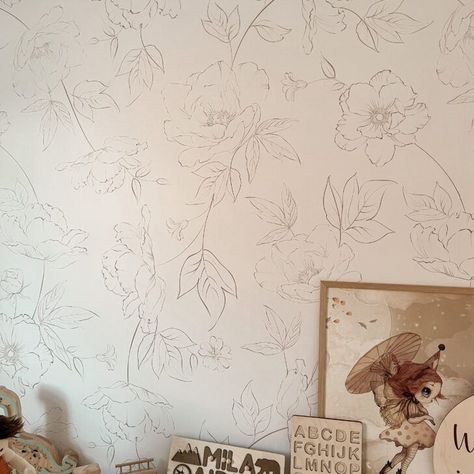 Boho Floral Wallpaper in Toddler Room Toddler Girl Room Accent Wall, Toddler Girl Room Wallpaper, Toddler Girl Wallpaper, Toddler Girls Room, Boho Floral Wallpaper, Boho Baby Nursery, Baby Nursery Design, Girls Room Wallpaper, Floral Wallpapers