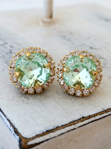 Mint earrings,mint crystal studs,Mint green earrings,Swarovski earrings,mint bridal earrings,mint bridesmaid earrings,mint wedding jewelry,Drops / Studs, Assorted Finish   $43.00 Mint Crystal, Red Gemstone Jewelry, Mint Bridesmaid, Mint Green Earrings, Mint Jewelry, Mint Earrings, Red Earrings Stud, Sea Goddess, Silver Crystal Earrings