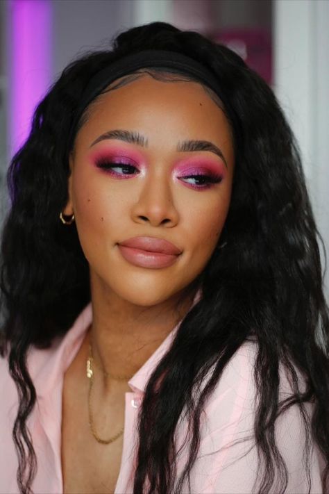 Pink eyeshadow makeup look ideas Barbie Pink Makeup Looks Black Women, Pink Glam Eyeshadow Looks, Hot Pink Eyeshadow, Hot Pink Lipstick Makeup Look, Hot Pink Eyeshadow Looks, Hot Pink Eyeshadow Looks Black Women, Pink Eyeshadow Looks Black Women Tutorial, Pink Eye Shadow Black Women, Pink Lipstick Makeup