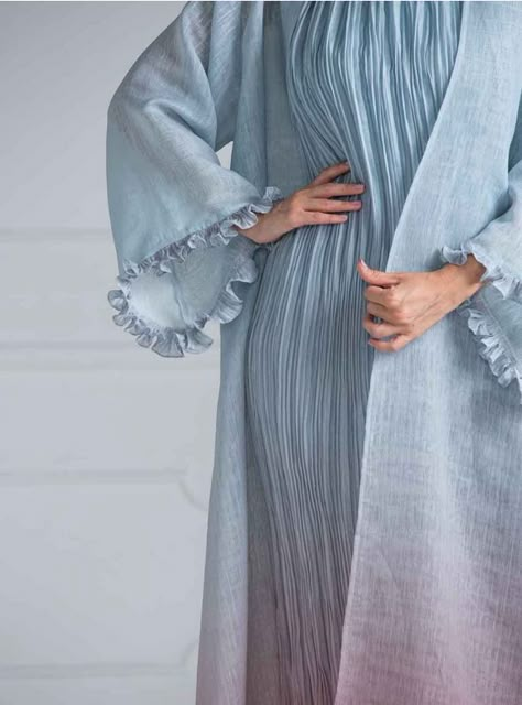 Grayish blue color it's an open abaya with no buttons, with inner part,| Boksha Blue Abaya, Abaya Fashion Dubai, Fashion Dresses Formal, Open Abaya, Modest Fashion Hijab, Muslim Fashion Hijab Outfits, Mode Abaya, Grayish Blue, Muslim Fashion Hijab