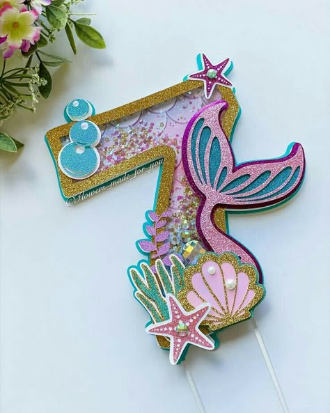 Seashell Letter, Fondant Cake Tutorial, Diy Cake Topper Birthday, Little Mermaid Cakes, Mermaid Birthday Party Decorations, 3d Cake Toppers, Mermaid Cake Topper, Diy Cake Topper, Paper Flower Decor