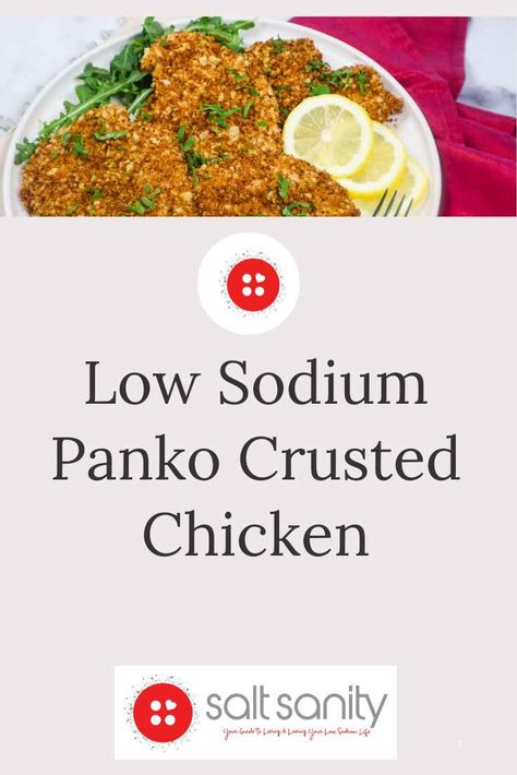 Low Sodium Panko Crusted Chicken is the crispiest and most flavorful chicken cutlet you’ll ever taste! It’s simple and quick to make – what weeknight dinner dreams are made of. Low Sodium Chicken Breast Recipes, Easy Low Sodium Recipes, Low Sodium Bread, Panko Crusted Chicken, Low Sodium Snacks, Heart Healthy Recipes Low Sodium, Panko Chicken, Low Salt Recipes, Chicken Melts